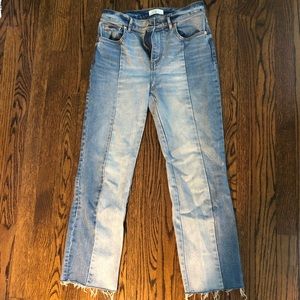 Two-tone high waisted straight jeans